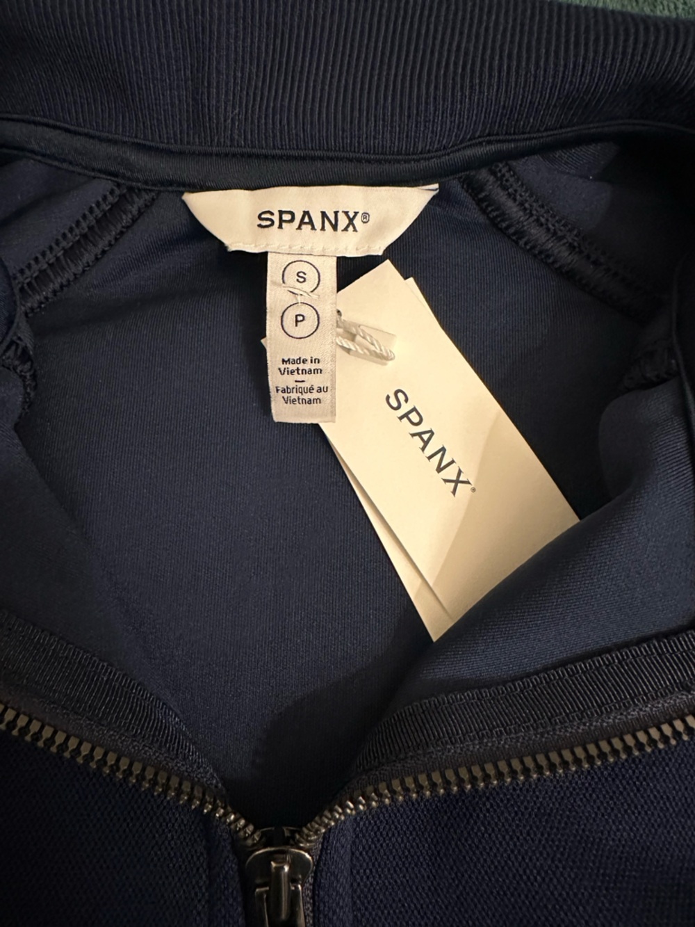 SPANX NWT Navy Bomber Jacket with White Piping - Picture 8 of 16